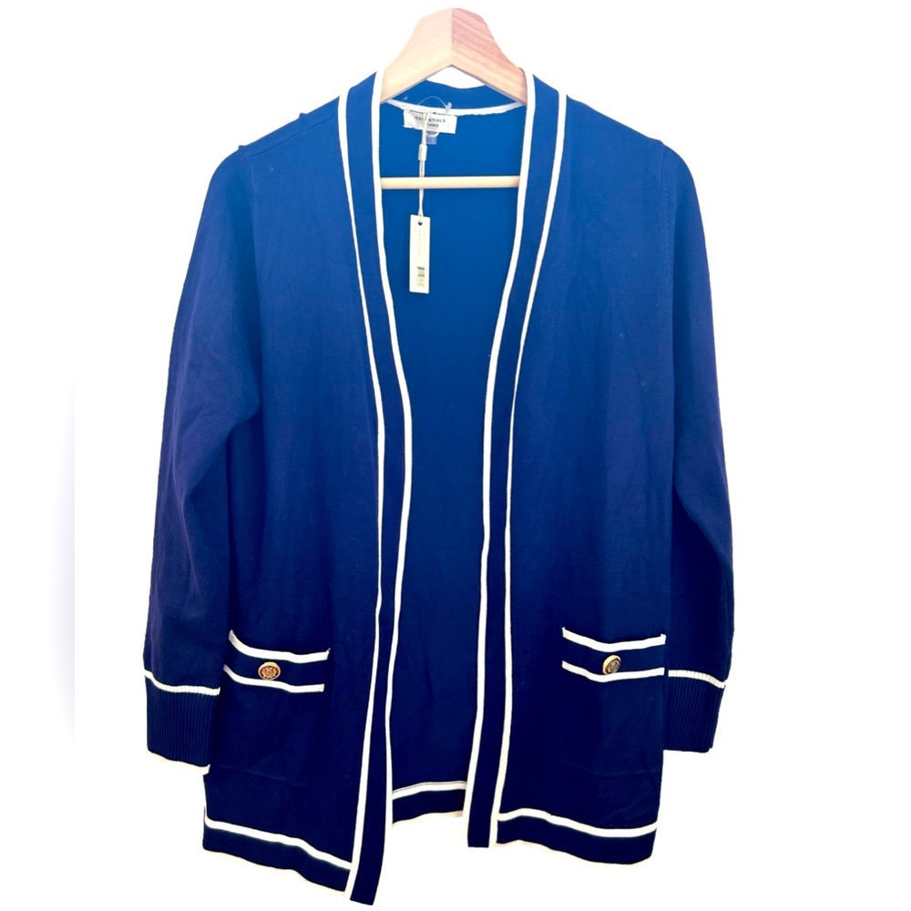Essentials Milano Navy Cardigan With Brass Buttons